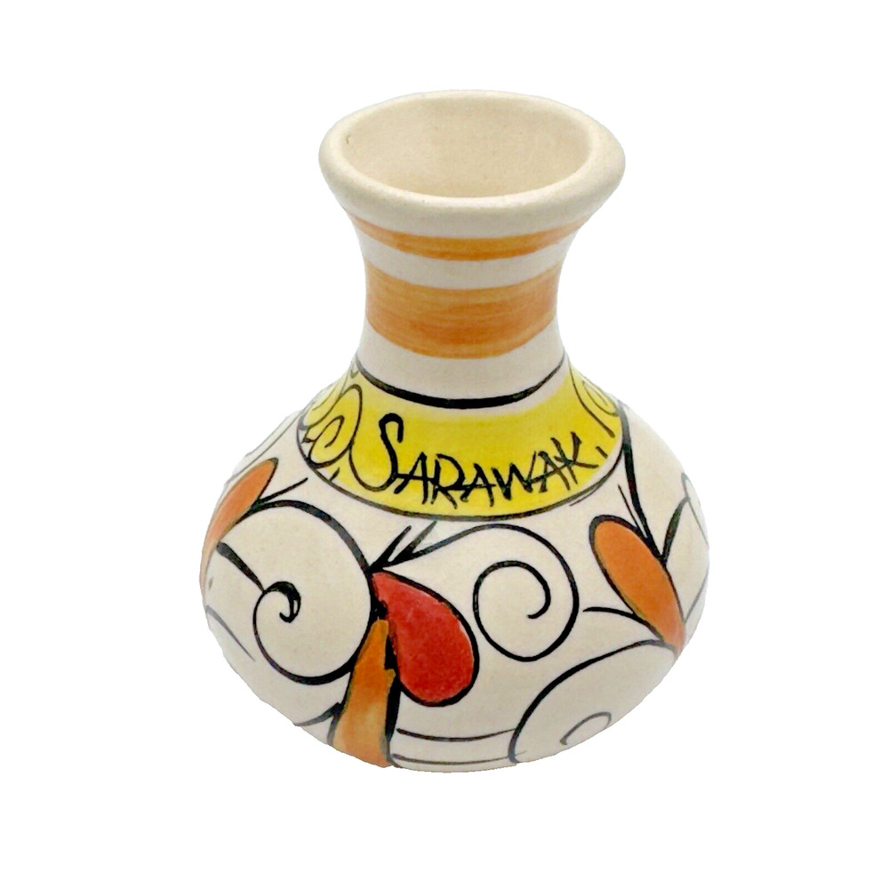 Sarawak Borneo Malaysian Hand Painted Pottery Miniature Vase Folk Art 2.25"x2"